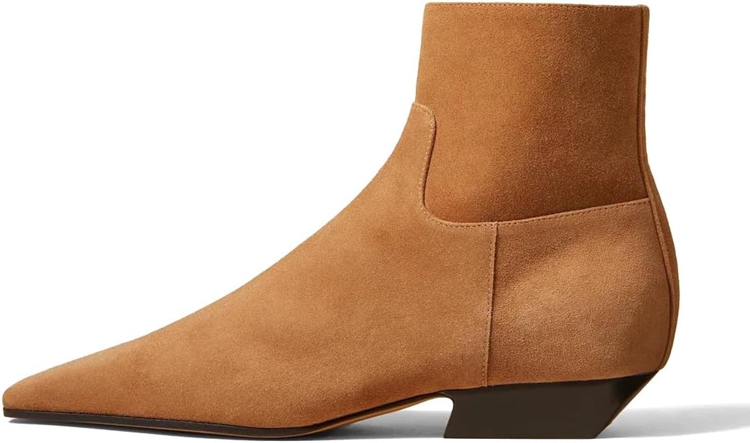 Maiyang Women Square Toe Low Chunky Heel Ankle Booties Fashion Side Zipper Flat Short Boot Daily Office Party Formal Shoes Size 4-16 US