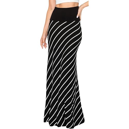 URBAN K Womens Basic Foldable High Waist Regular and Plus Size Maxi Skirts