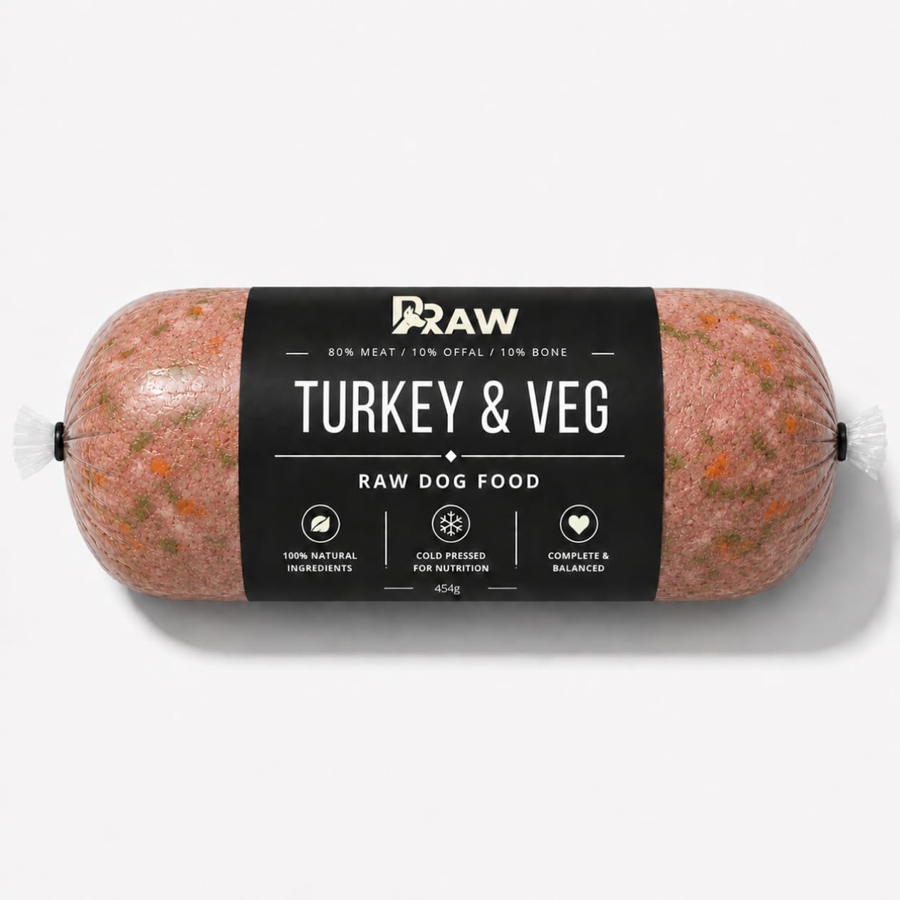 Prime Raw Mixed Frozen BARF Dog Food - 454g Rolls - Variety Flavours – Box of 10, 20, 30 Rolls - Premium Natural Barf Diet - High-Protein, Grain-Free & Nutrient-Rich (20, Turkey & Veg)