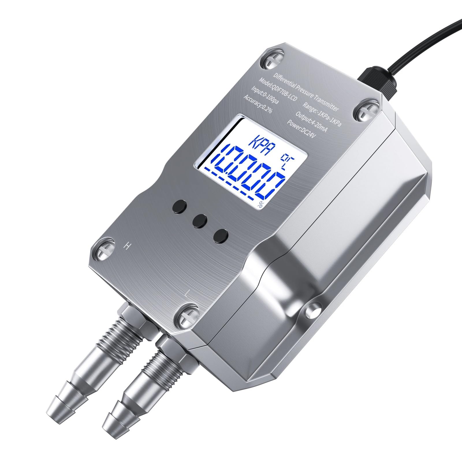 Transmisor de presión diferencial LCD 4-20 mA, sensor viento, aire Alta precisión(0-30KPa)