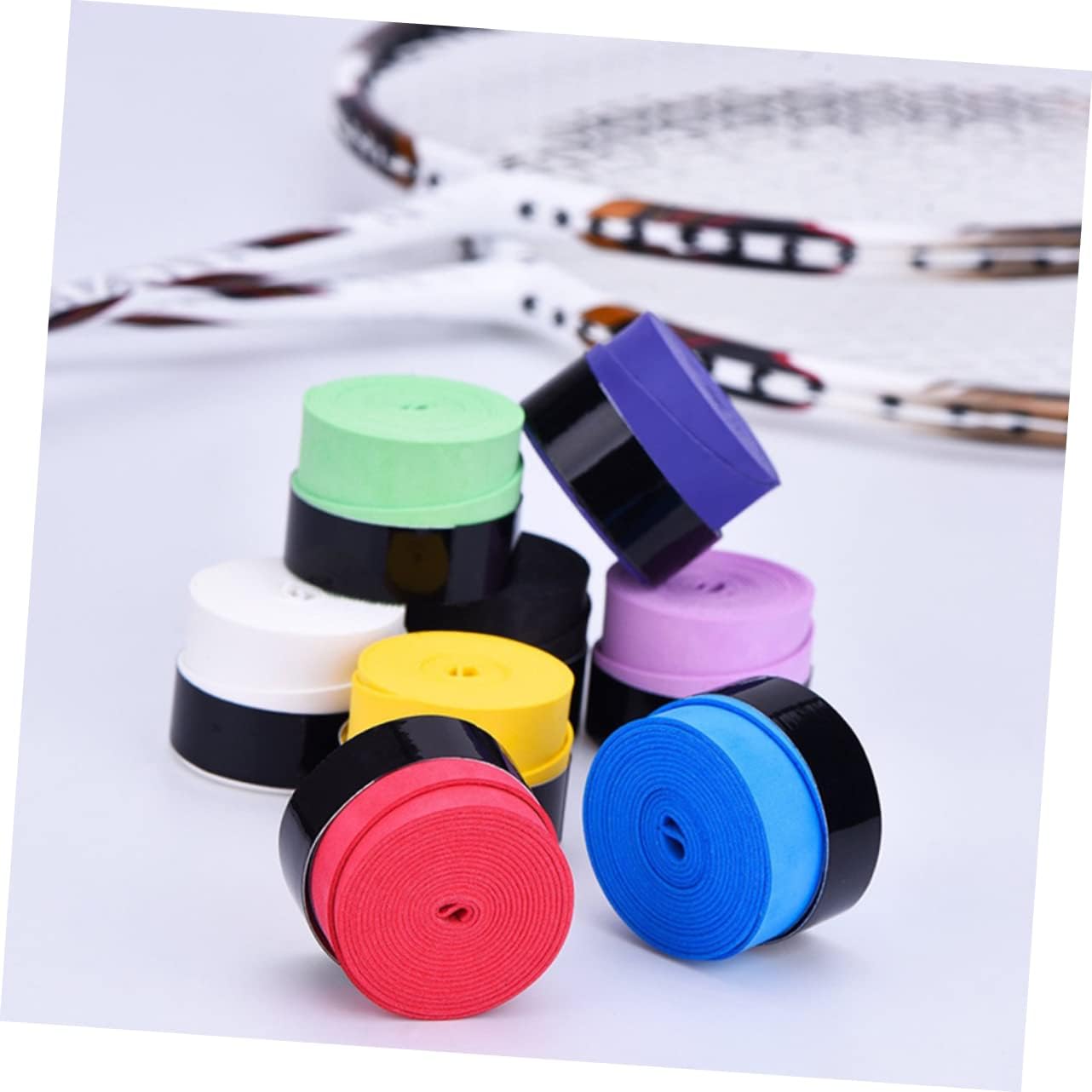 KICHOUSE 10pc Racquet Overwraps Racket Handle Tape Head Sweatband Adhesive Grip Tape for Badminton Racket Ktape