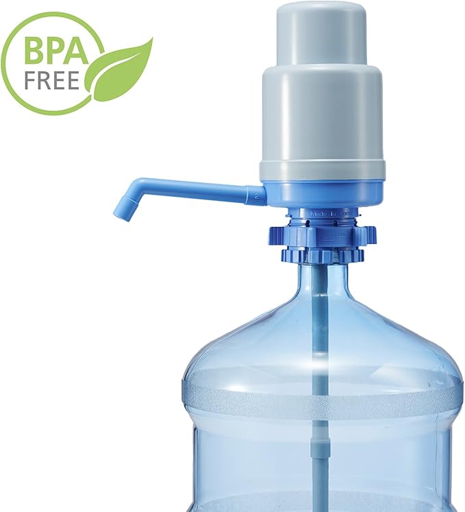 Manual for 5 Gallon Bottles, Fits 2-6 Gallon Bottles, Blue Manual Hand Pressure Dispenser, Secure Fit on Crown Top Jugs, 3 Tube Lengths, Sanitary Cap, BPA-Free
