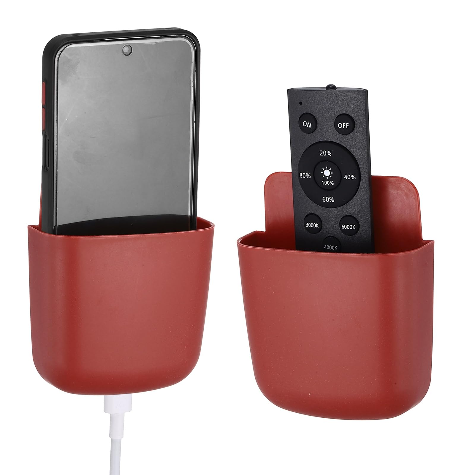 PATIKIL 2Pcs Remote Control Holder Wall Mount, Self-Adhesive TV Air Conditioner Control Holder Phone Charging Organizer for Home Office Bedroom Supply Pen Organizer, Wine Red