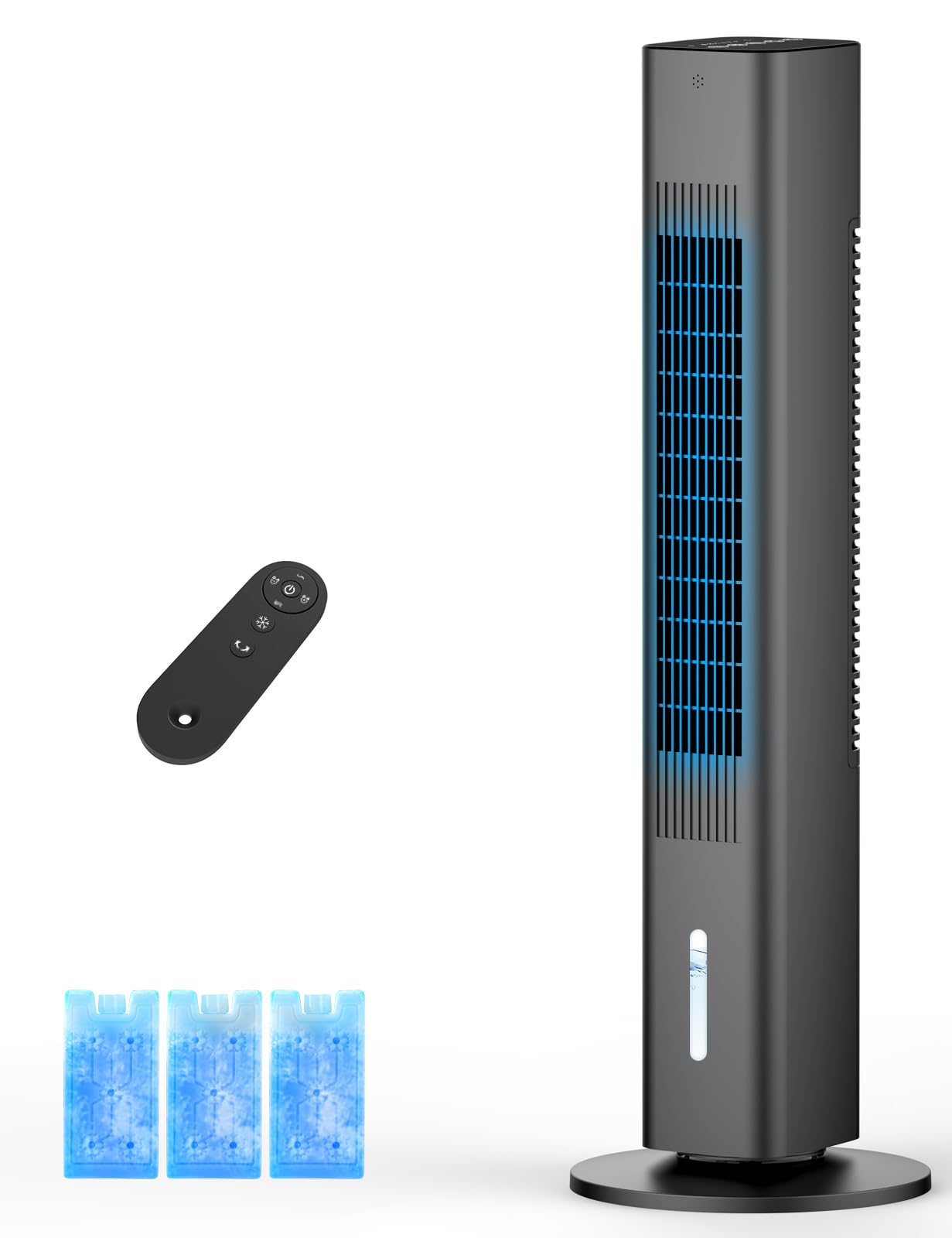 Windowless Portable Air Conditioners, 35" Evaporative Air Cooler w/1.2L Water Tank, 3 Ice Packs, 7H Timer, 60° Swing, No Hose No Window Needed, 3-IN-1 Portable AC Unit for Room Bedroom, Dark Gray
