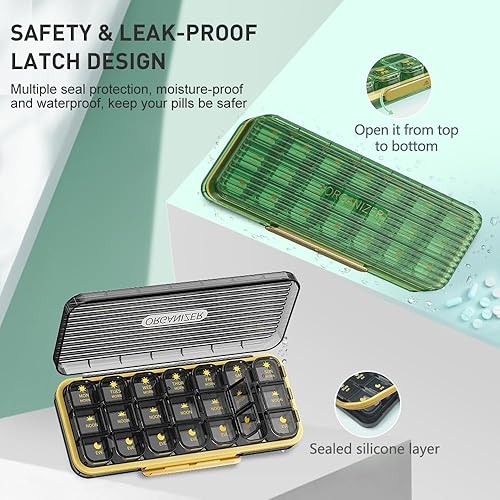 Miniatura 3 de ZDQZC - Pastillero semanal 3 veces al día, pastillero de viaje para 7 días con compartimento grande, dispensador diario de píldoras, contenedor de