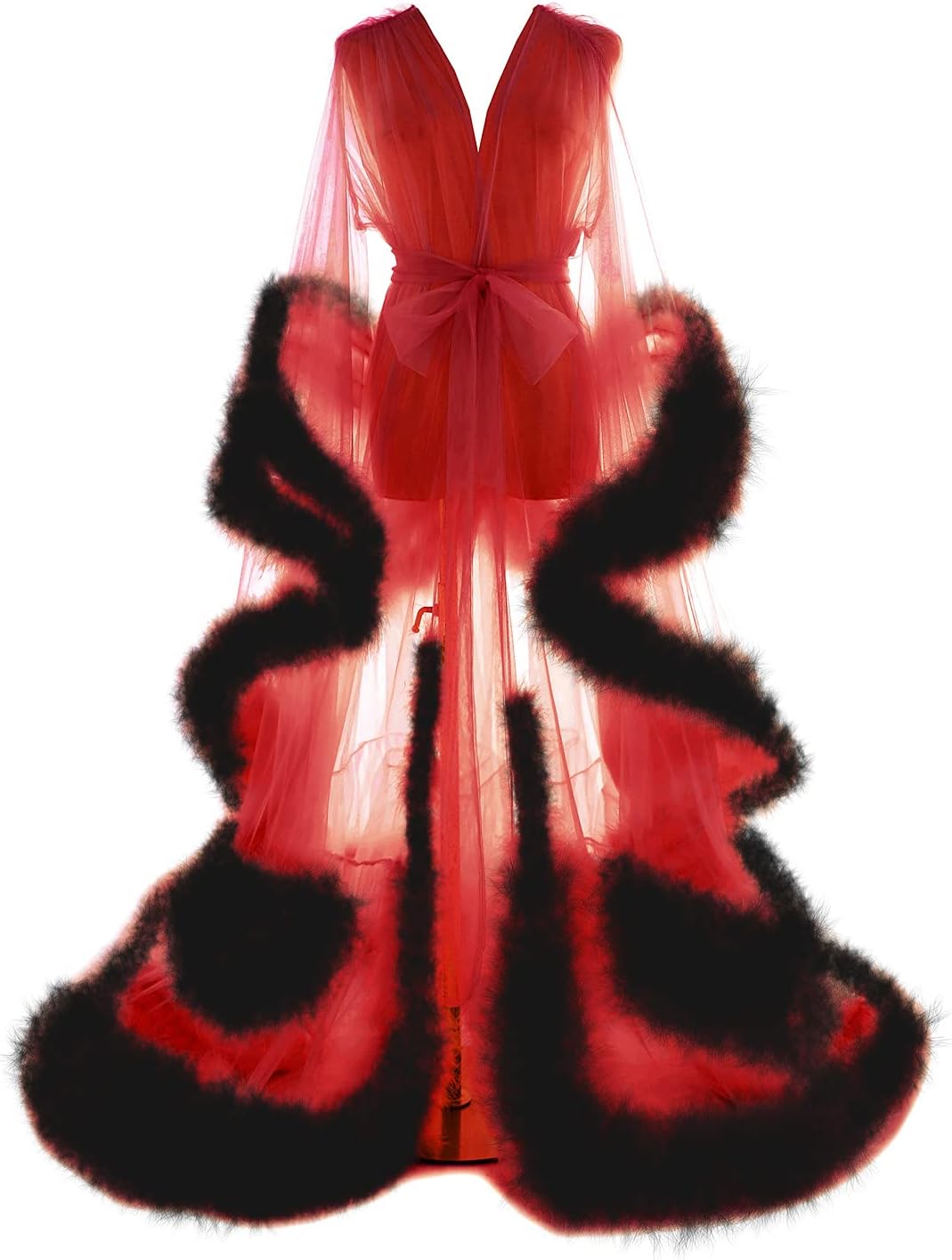 Old Hollywood Feather Robe for Women Long Lingerie Tulle Bathrobe Wedding Scarf Bridal Robe Maternity Photoshoot