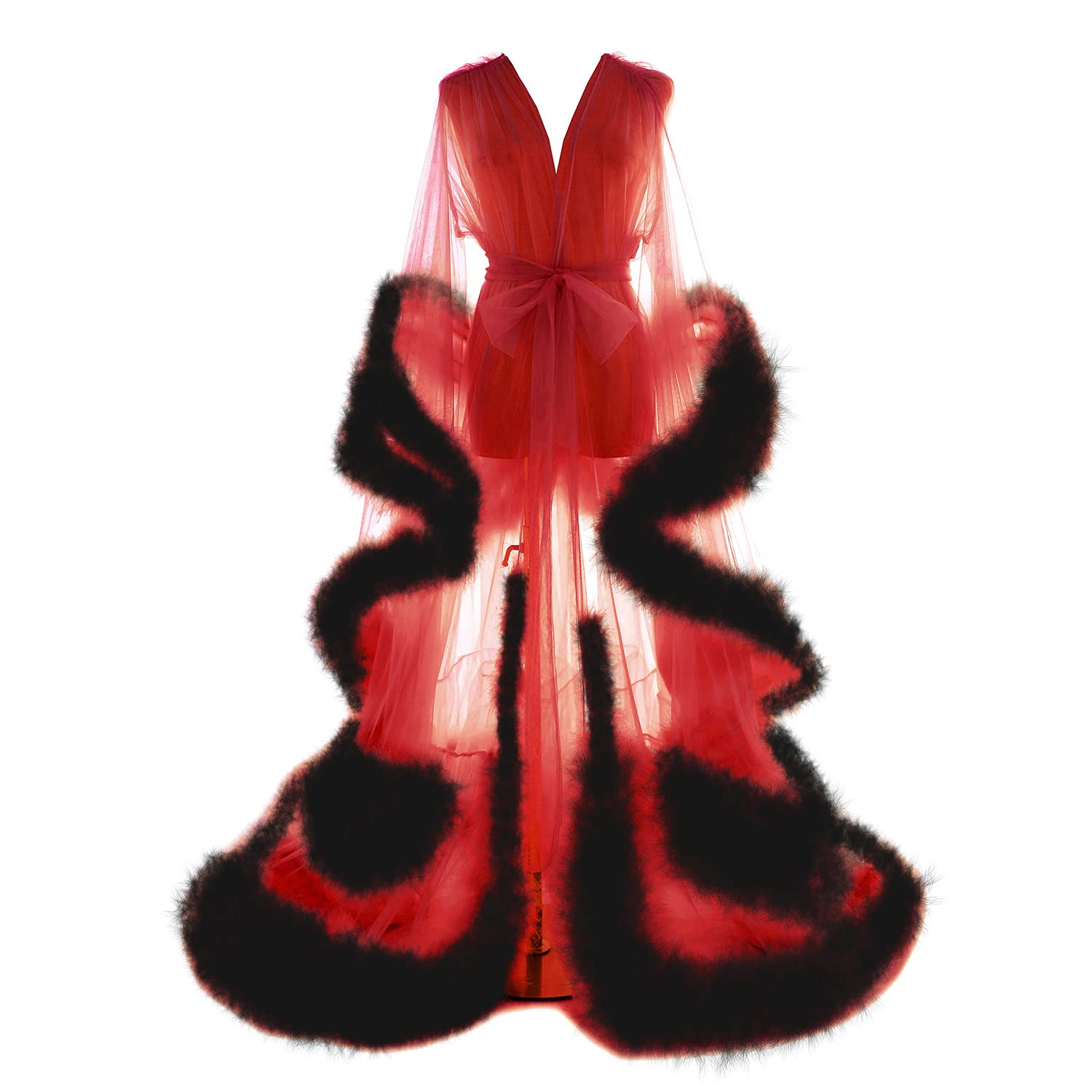 Old Hollywood Feather Robe for Women Long Lingerie Tulle Bathrobe Wedding Scarf Bridal Robe Maternity Photoshoot