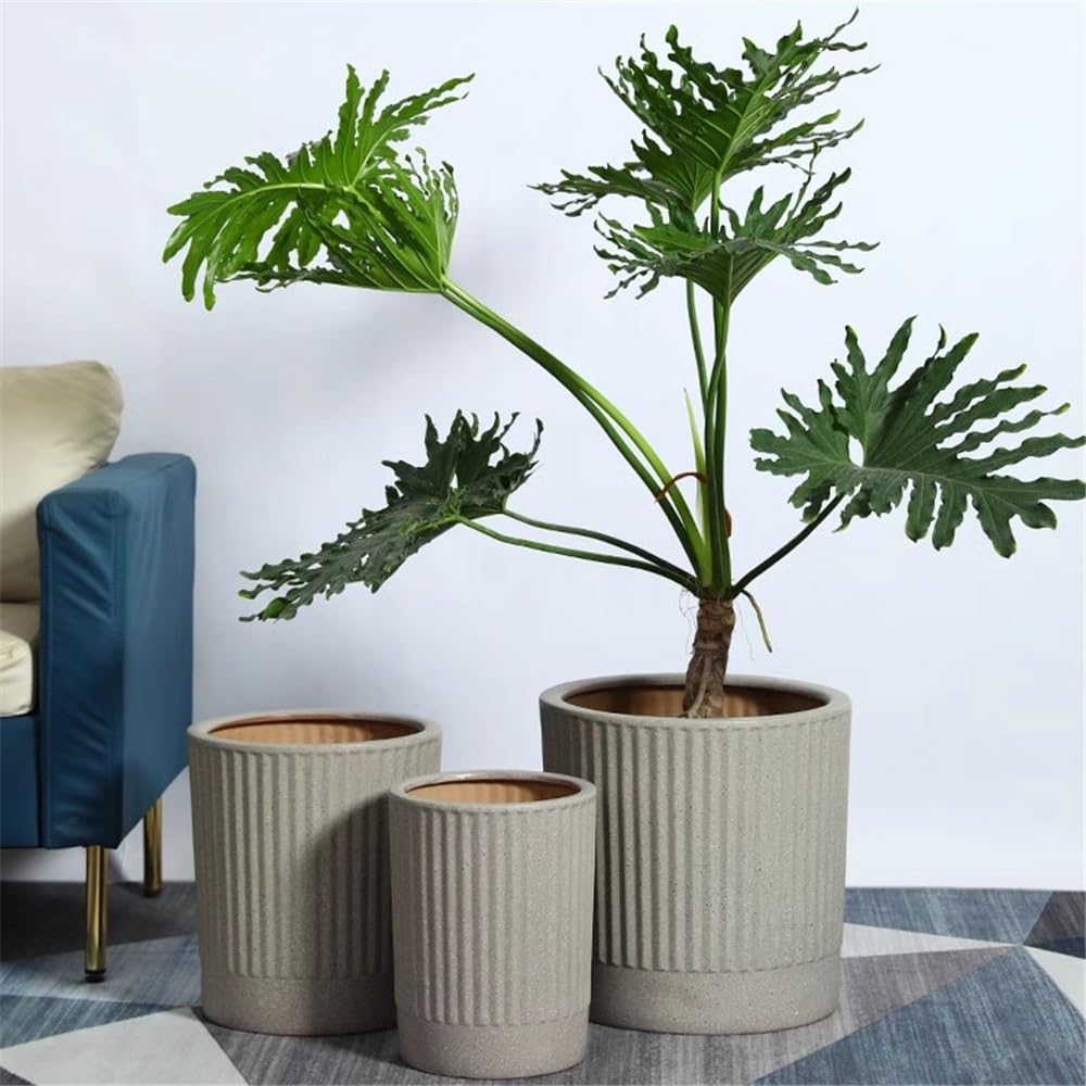 Vfs8dQ5kt Vasi per piante da interno Vaso for piante rotondo in ceramica da 14 pollici con trama a strisce Fioriere da giardino