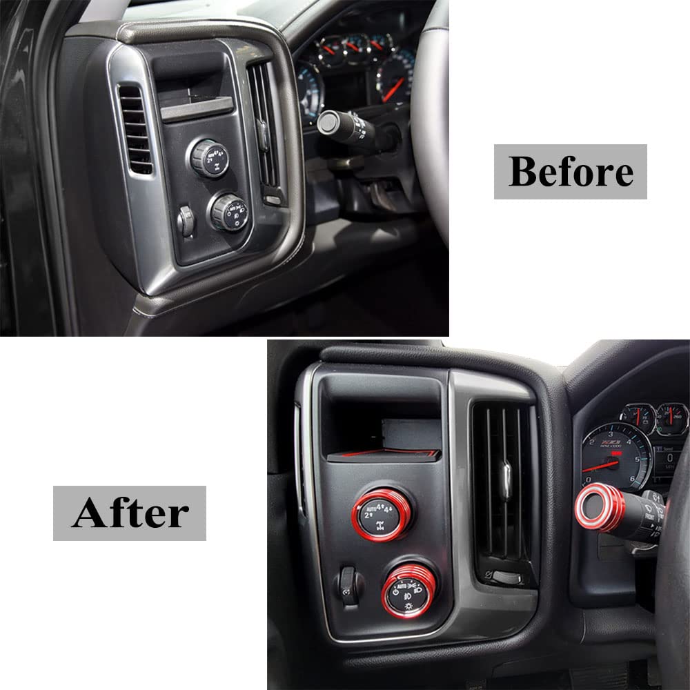 AC Audio Knob Cover Compatible with Chevrolet Chevy Suburban Tahoe GMC Acadia Yukon Terrain Dash Auto Climate Control Volume Turn Signal 4WD Light Switch Knob Button Cover Trim Ring (Red)