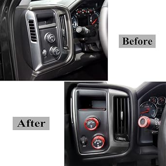 AC Audio Knob Cover Compatible with Chevrolet Chevy Suburban Tahoe GMC Acadia Yukon Terrain Dash Auto Climate Control Volume Turn Signal 4WD Light Switch Knob Button Cover Trim Ring (Red)
