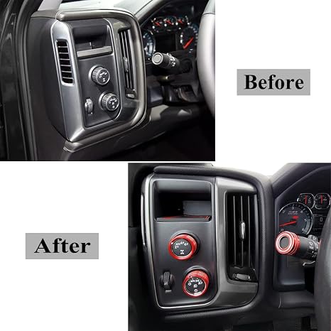 AC Audio Knob Cover Compatible with Chevrolet Chevy Suburban Tahoe GMC Acadia Yukon Terrain Dash Auto Climate Control Volume Turn Signal 4WD Light Switch Knob Button Cover Trim Ring (Red)