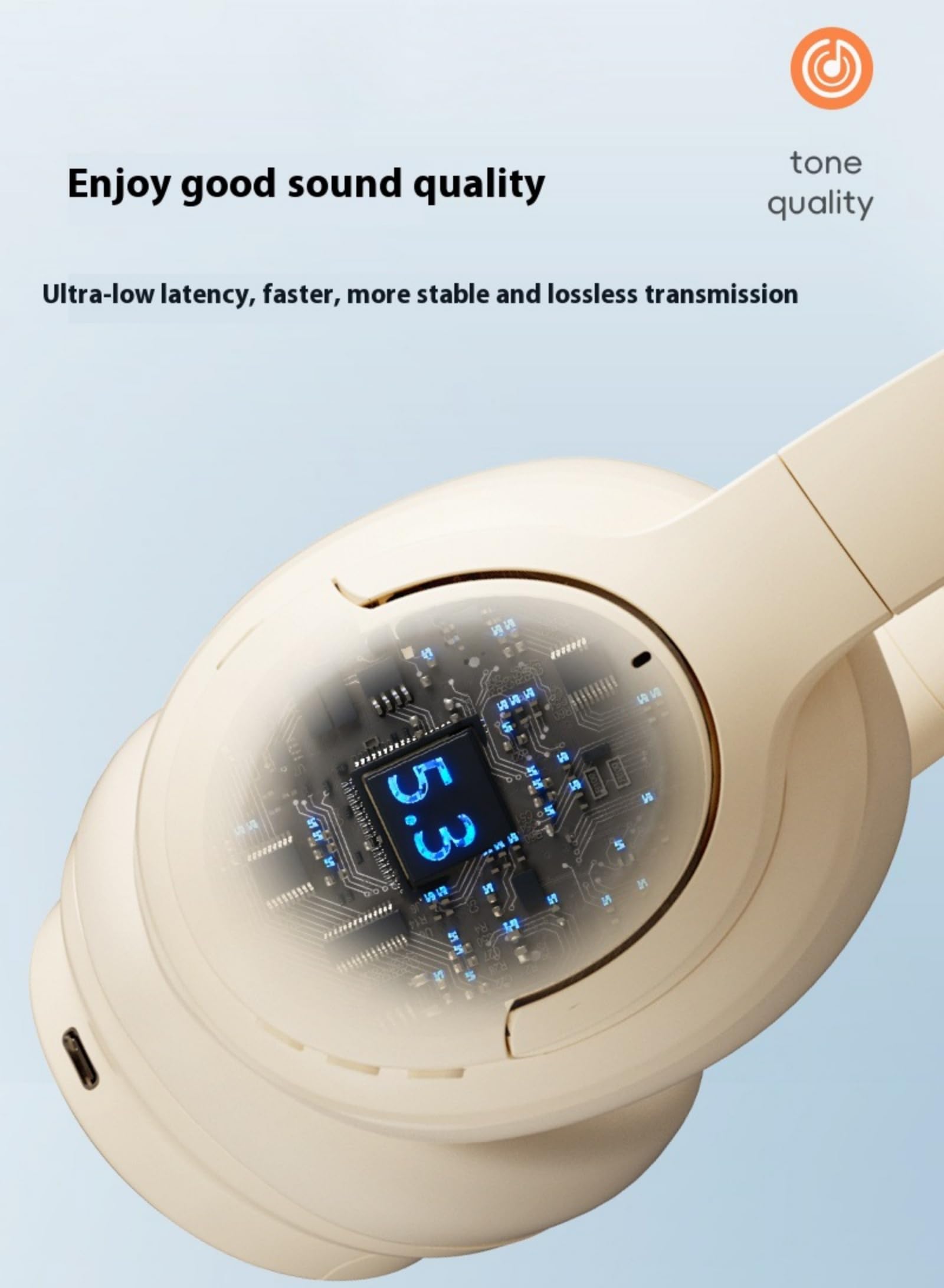 Cuffie Wireless Bluetooth con Cancellazione Attiva del Rumore, Bluetooth 5.3 Hi-Fi Stereo con Microfono, Leggere e Pieghevoli, adatte per PC/Telefono e altri Dispositivi Bluetooth - Beige
