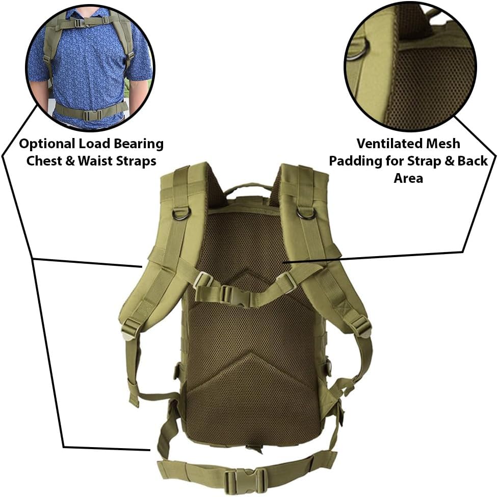 Exos Bravo Backpack - Large Military Hiking Backpack 34L - Waterproof Heavy-Duty Molle Hunting Bag for Men - Tactical Rucksack Daypack - Hydration Pack Compatible for Running, Cycling - (Olive Drab)