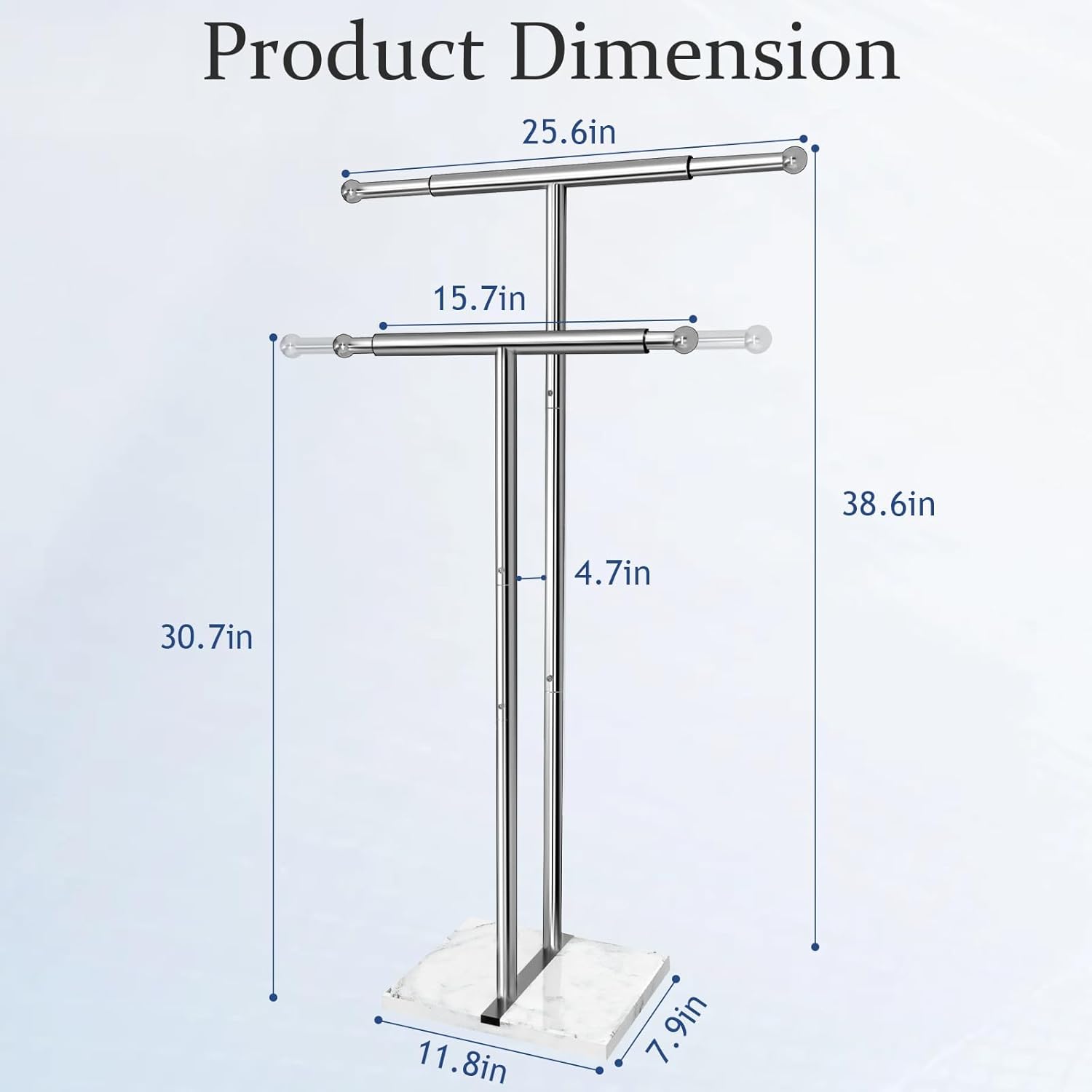 Kayfia 40" Standing Towel Rack with Weighted Marble Base, Width Adjustable & Taller Bathroom Towel Rack Stand, 2-Tier Towel Racks for Bathroom, Multiple Spaces Stainless Steel Brushed Finish