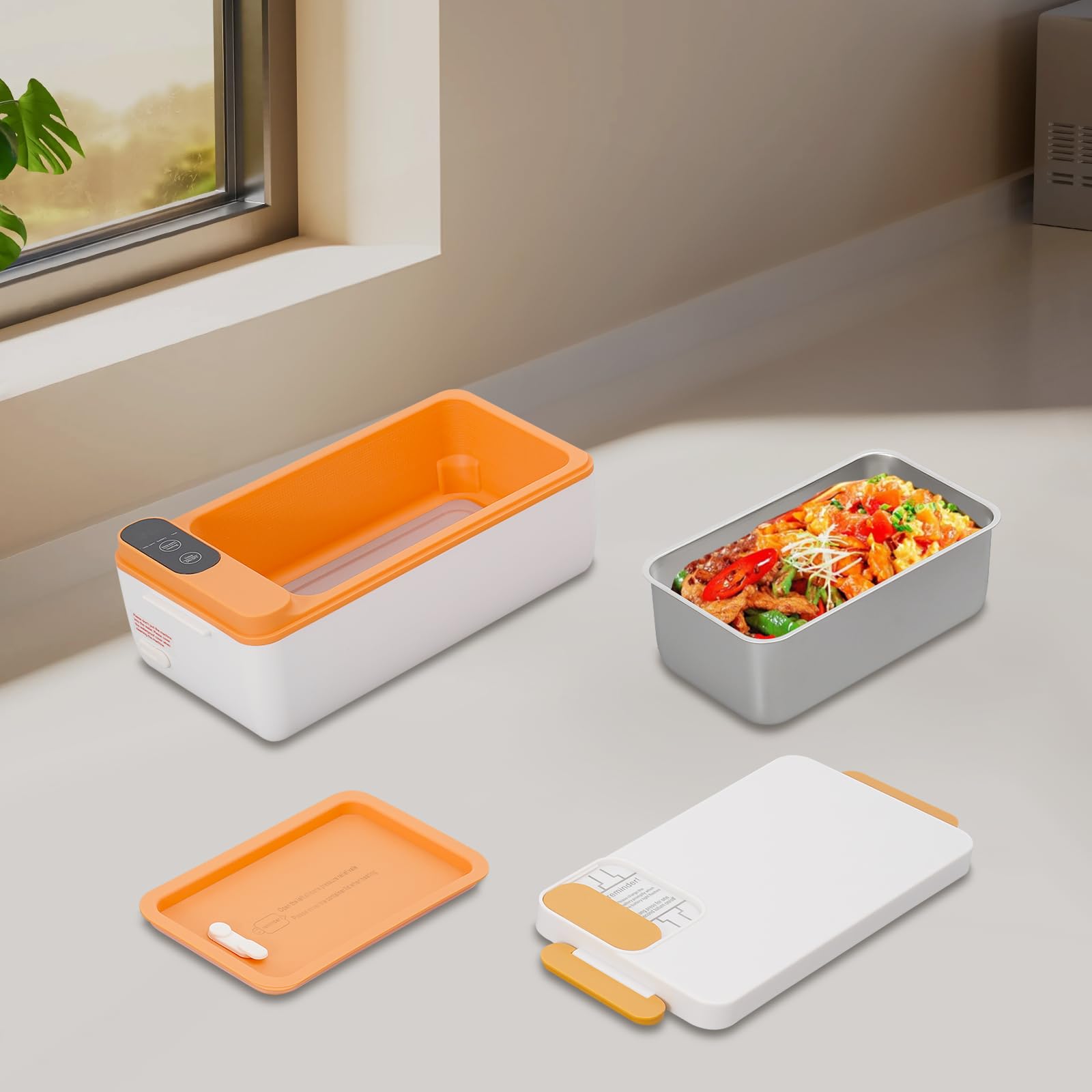 Fiambrera eléctrica de 40 W, fiambrera calefactable, fiambrera portátil con bolsa aislante, 1 L, caja térmica con pantalla LED, teclas táctiles, fiambreras para el hogar, oficina, aire