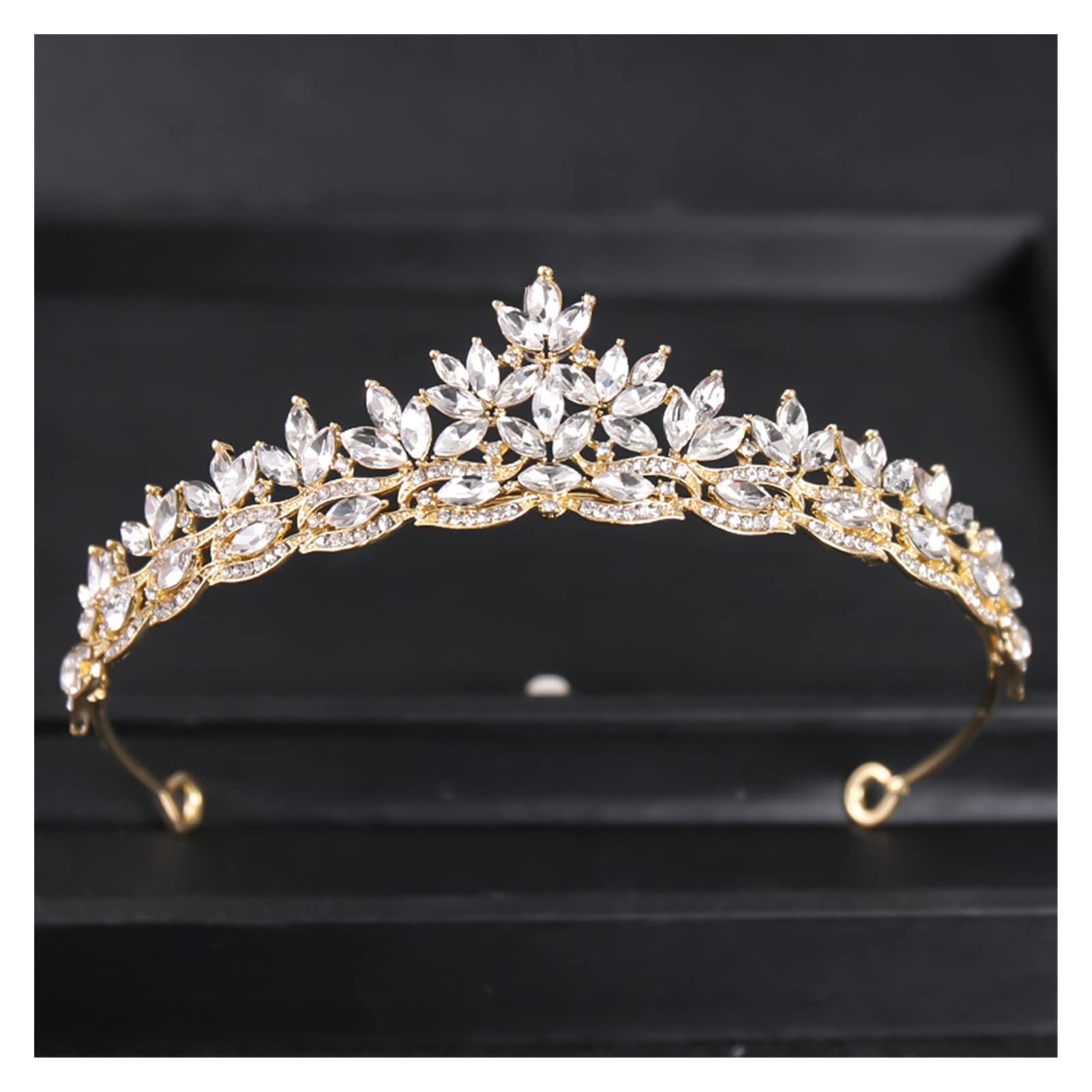 LNNSHX Barocke Luxus-Strass-Brautkrone, Tiara, versilbert, Kristall, Abschlussball, Diadem, Kronen, Stirnband, Hochzeit, Haarschmuck, Schmuck, Tiara (Metallfarbe: Roségold)
