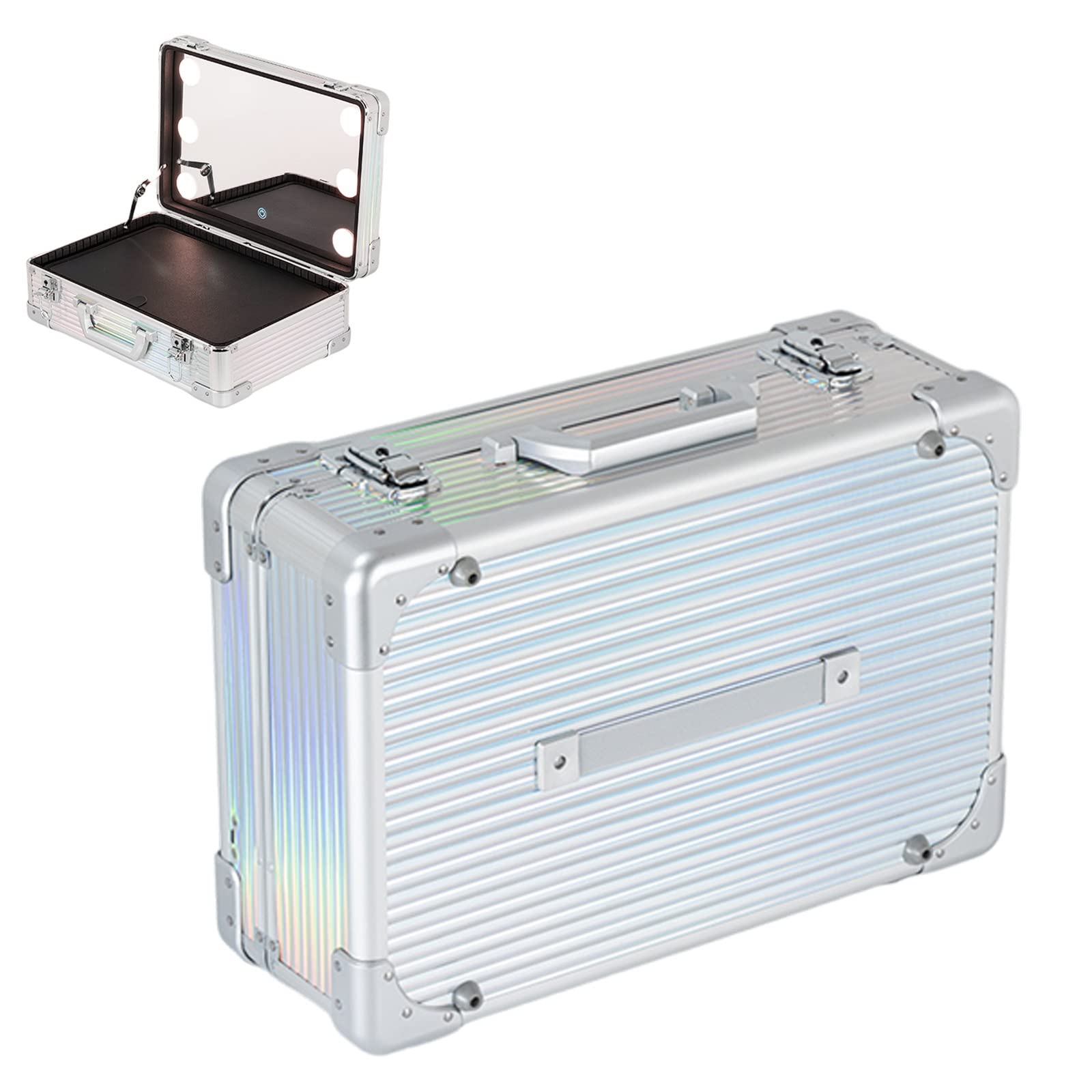 HJXGQJM Malette Maquillage avec Miroir Mallette De Maquillage Professionnel, Beauty Case De Voyage Vanity Maquillage Boite, Mallette Cosmétique avec Lumière LED(40x26x16cm)