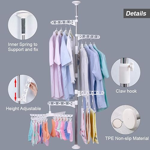 Miniatura 3 de BAOYOUNI Estante de secado de ropa de pie de 4 niveles, organizador de barra de almacenamiento de ropa para balcón, alféizar de ventana, ajustable