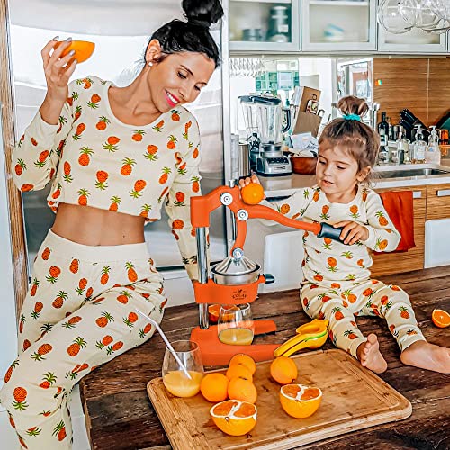 Zulay Kitchen Cast-Iron & Stainless Steel Orange Juicer - Heavy-Duty, Metal Lemon Squeezer - Premium Quality Manual Citrus Juicer - Manual Citrus Press & Orange Squeezer - Lime Squeezer (Orange) #TOP7
