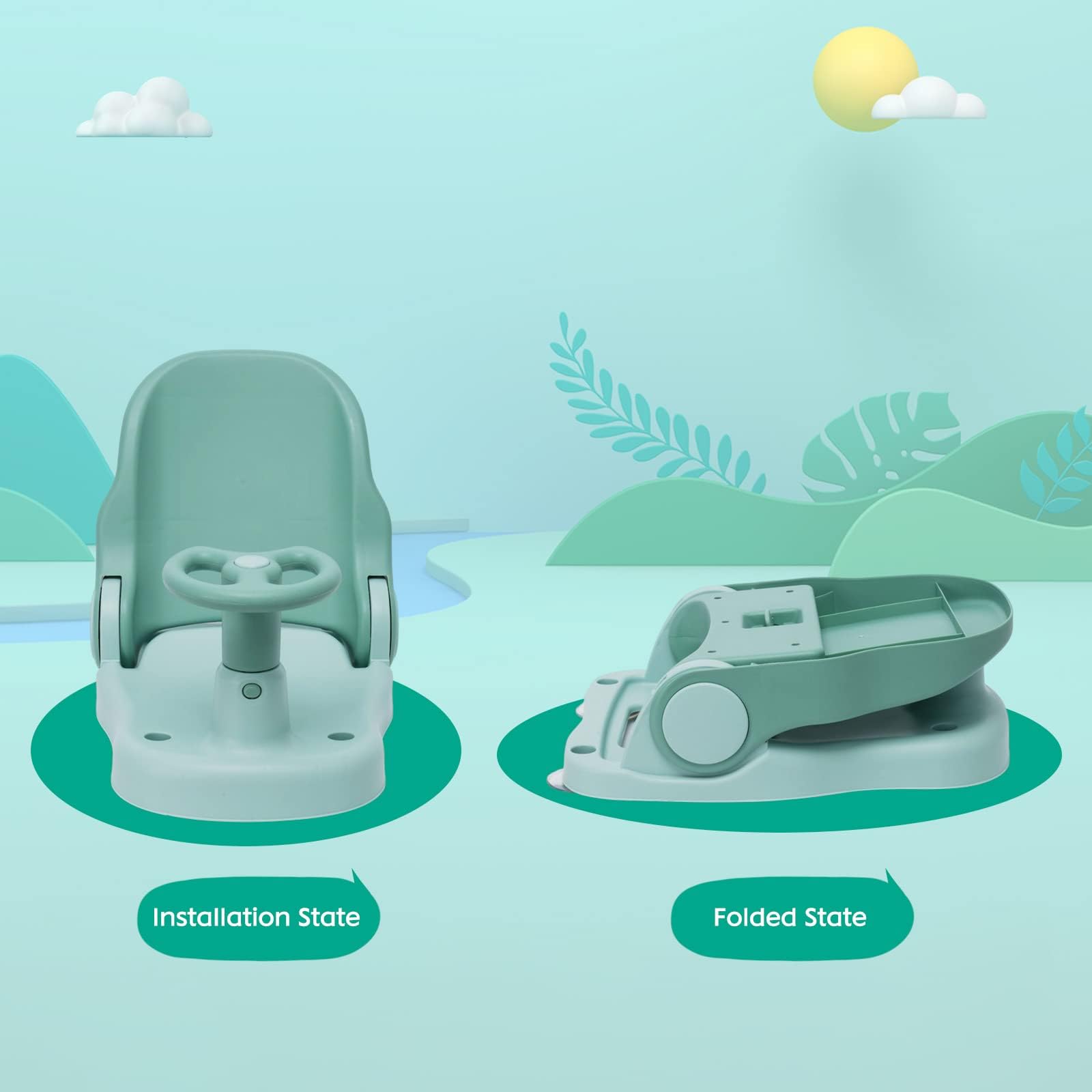 Siege de Bain pour Bebe de 6 à 24 Mois, Chaise de Bain avec Dossier Réglable et 4 Ventouses, Siege de Bain Pliable Antidérapant, Siege Baignoire Bebe, Ergonomique Siège de Douche pour Bébé