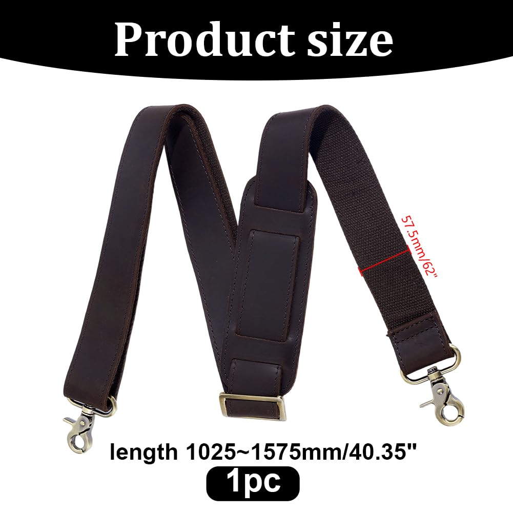 Correas de hombro de cuero, correa ajustable de repuesto para bolsa cruzada de 40 a 62 pulgadas, ajuste cómodo, acolchado con ganchos giratorios de metal para correas de equipaje