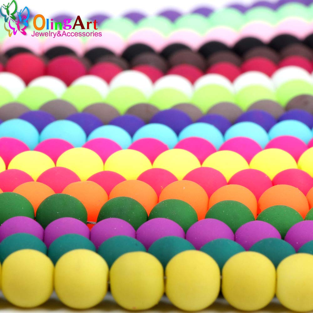 6/8/10mm Charm Matte Glass Beads Candy Color Rubber Neon Jewelry