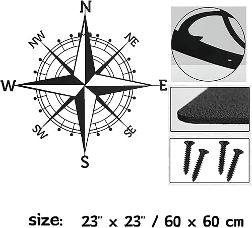 Miniatura 4 de Fayholy Brújula náutica arte de pared de metal rosa, decoración de pared de metal grande, brújula de metal negro, arte de metal al aire libre,