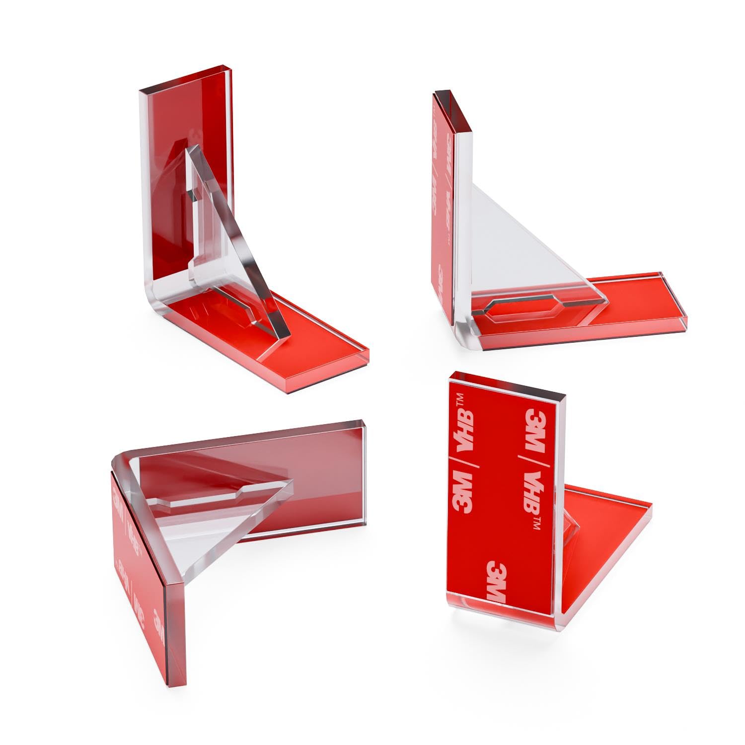 Caterpillar Red Clear 4X V4 5Mm Reinforced Angled L Brackets, Polished Acrylic, Right Angle Bracket, No Glue Required, Self Adhesive