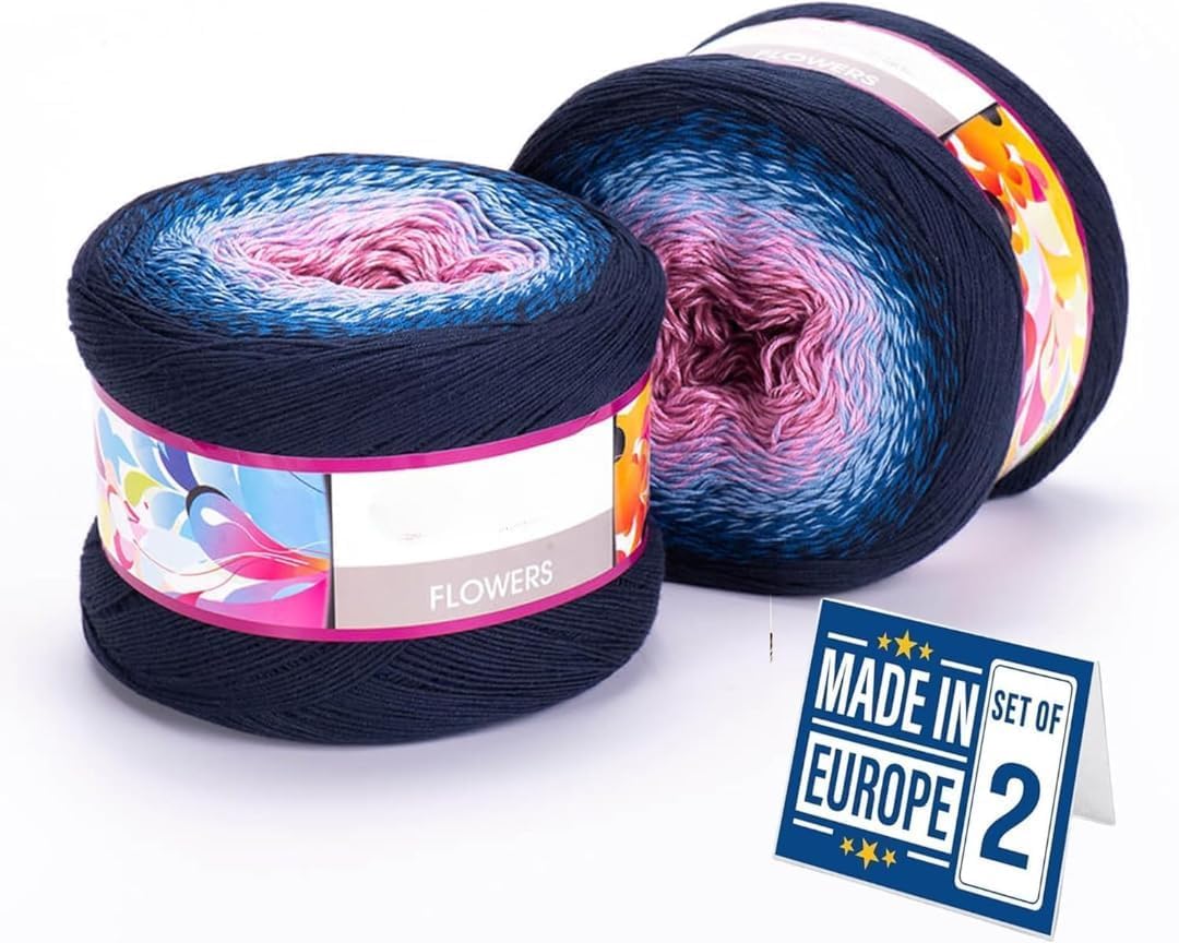 2 Skein Yarn Art Flowers Yarn 55% Cotton 45% Acrylic 250gr 1094yds Multicolor Cotton Yarn Rainbow Crochet Yarn Spring Summer Fine 1 Top 7 Most Used Colors (Flowers, 273)