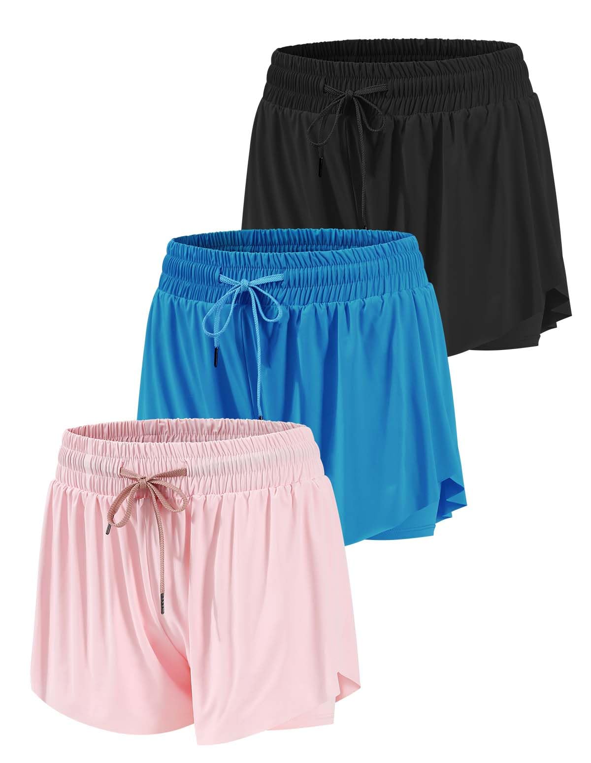 3 Pack Flowy Athletic Shorts Schnelltrocknende mit Taschen Teenager Butterfly Shorts Mädchen Running Tanzen Sports 2-in-1 Laufshorts für Mädchen