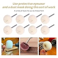 Vista 4 de 20 ruedas de pulido de algodón de 3/32 pulgadas (mandril de 0.093 in), rueda de pulido de algodón de fieltro de lana, herramientas de pulido