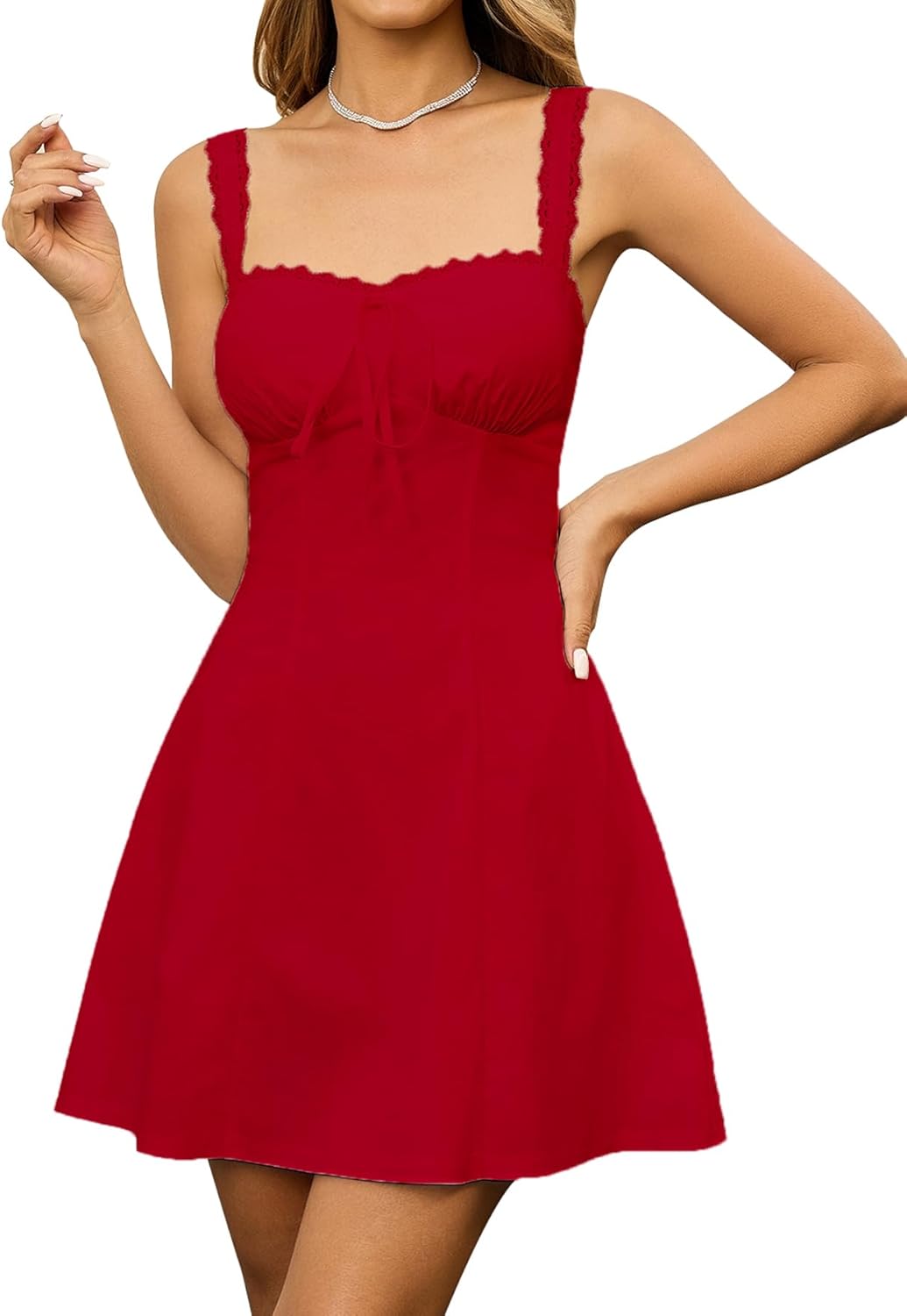 KUTUMAI Lace Square Neck Mini Dress Flowy A Line Short Graduation Dresses for Women Summer 2026