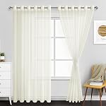 JIUZHEN Rideaux blancs 108 Inches Long- Grommet demi transparent rideaux de fenêtre pour chambre à coucher salon, ensemble de 2 Panneaux avec Tiebacks, W52 x L108