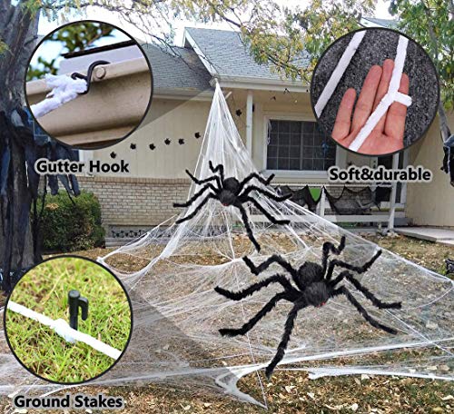 MOVINPE 200\" Halloween Spider Web + 2pcs 30\" Giant Fake Spider + 25pcs Mini Spiders, Huge Triangular Spider Web for Indoor Outdoor Decorations Yard Home Haunted House Party Décor