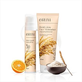 Orum Rice Water Sunscreen SPF 50 PA++ & Moisturizer Combo with Niacinamide, Alpha Arbutin & Vitamin C | Hydrating, Lightwe... Price In India