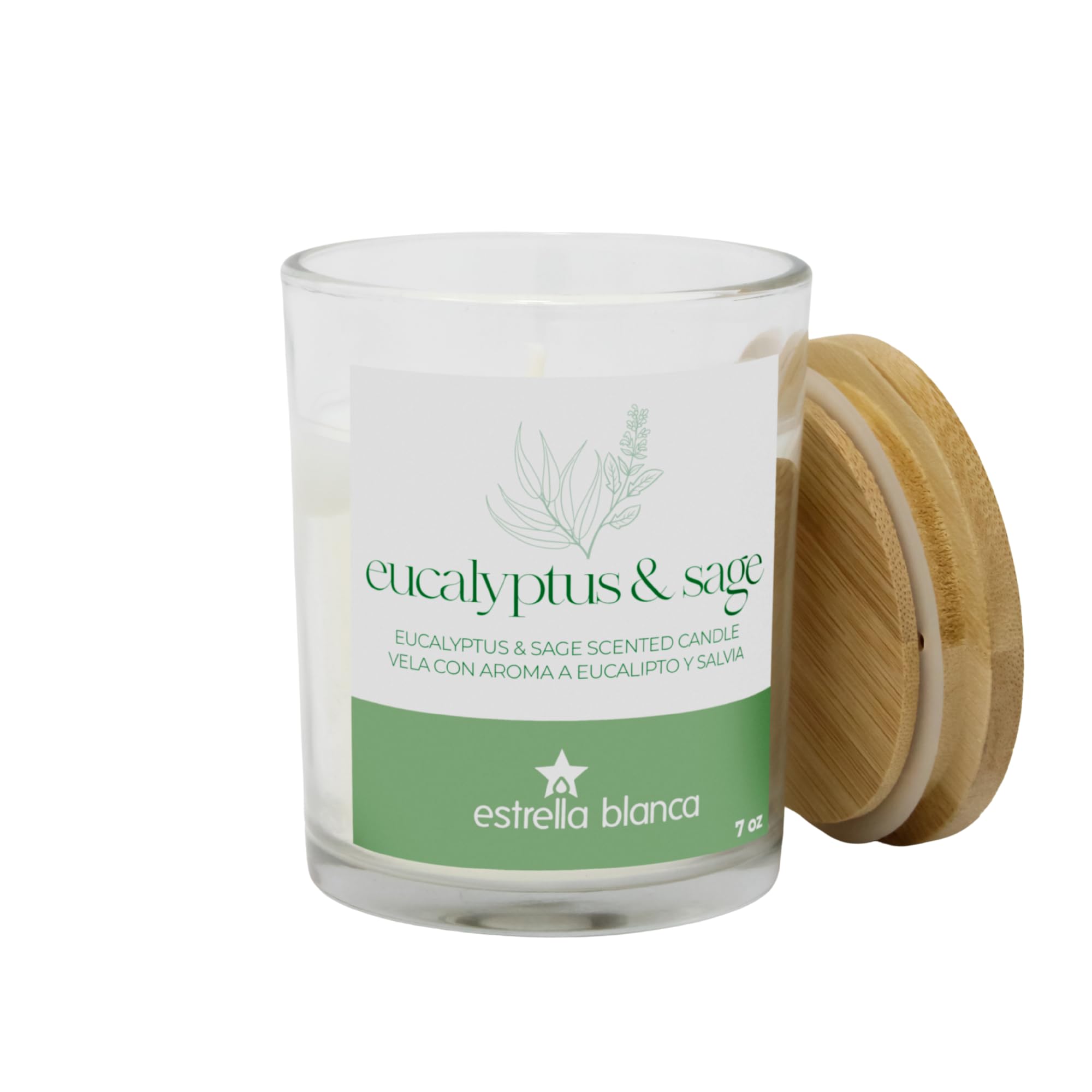 Vela perfumada de eucalipto y salvia, cera de soja aromática, larga duración, 35 horas de combustión, parte superior de bambú, 7 onzas