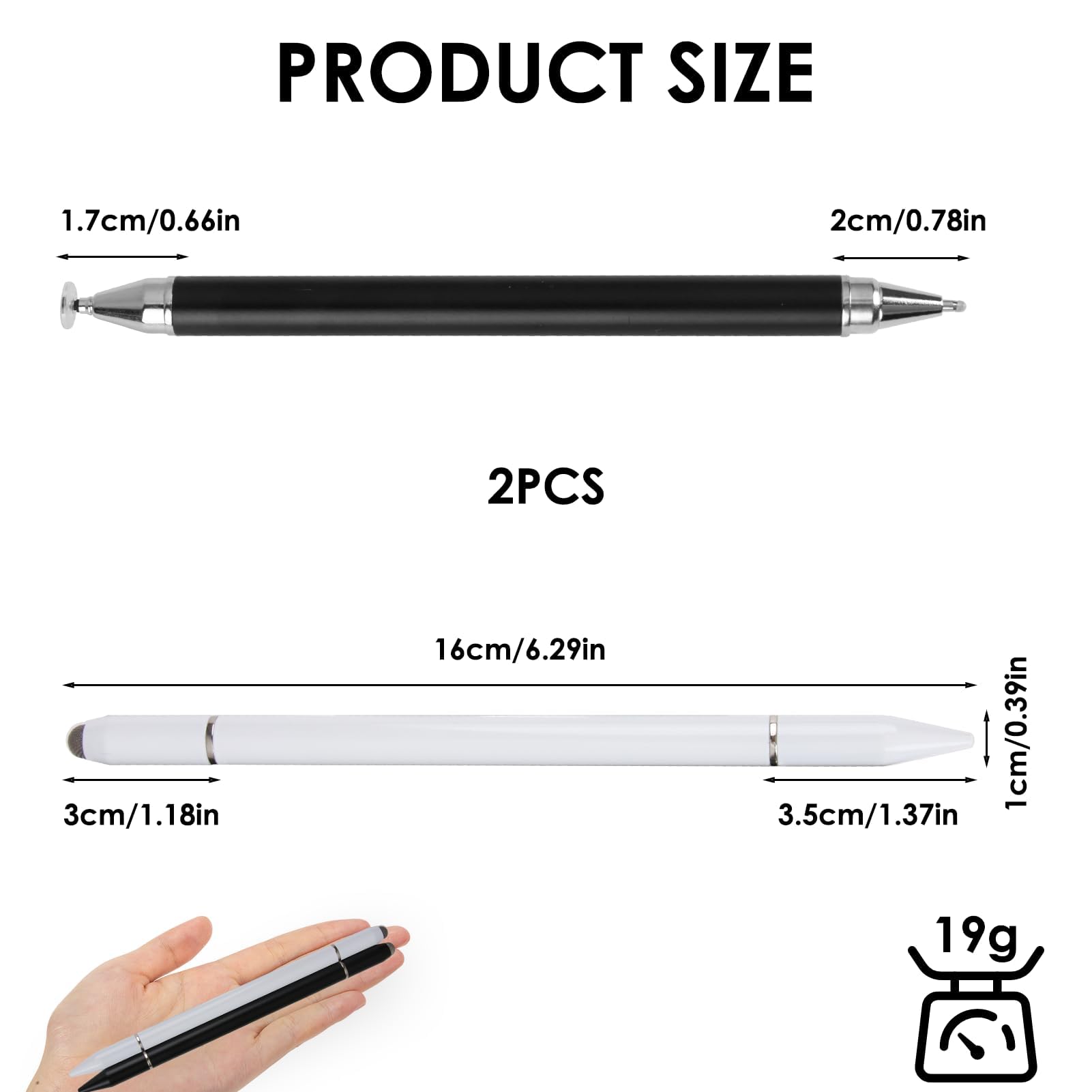 Pack De 2 Stylets Magnétiques 3-en-1 - Pointe Caoutchouc, Fibre Et Disque, Compatible Tous écrans Tactiles