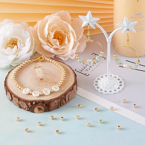 Miniatura 7 de 200 cuentas redondas de latón de oro de 18 quilates, cuentas espaciadoras chapadas en oro, cuentas de bola de metal liso sólido sin costuras para