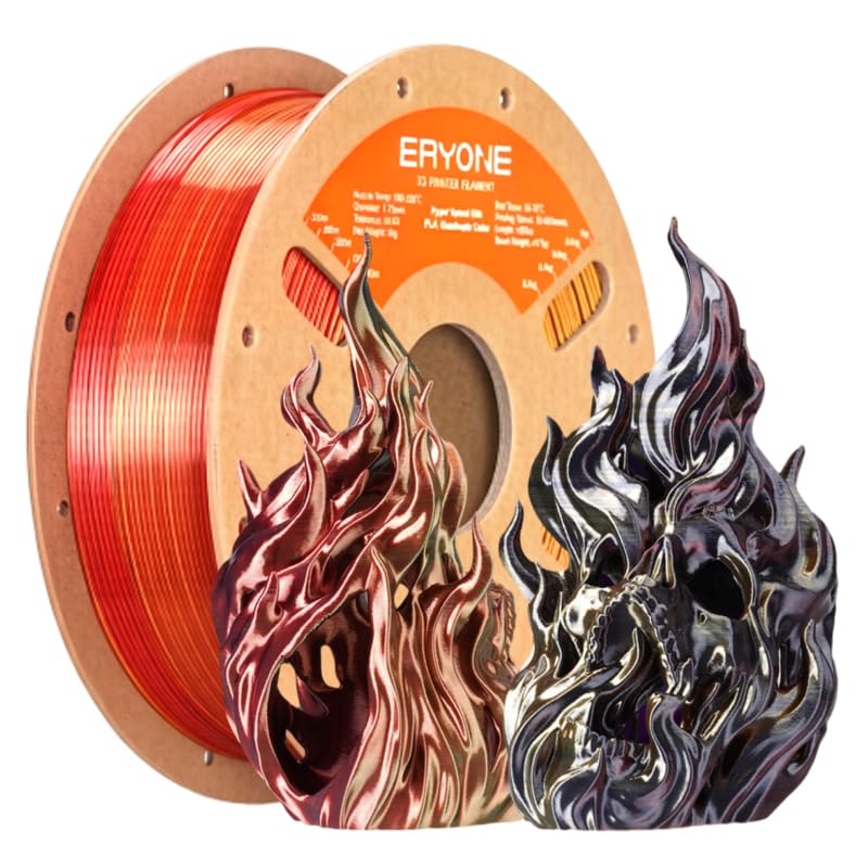 Image of ERYONE Silk Filament PLA+ 1.75mm Shiny 3D Printer Filament, Multicolor PLA 4 in 1, 1kg (2.2LBS) /Spool, HS Silk Quadruple Color Metallic Frenzy (Black & Dark Red & Banana Orange & Gold)