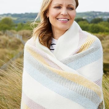 Tweedmill Stripe Blanket/Throw Primrose 150 x 183cm 100% Pure New Wool Sofa/Bed Blanket Made in the UK