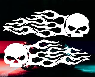 AG- Skull Flame Sticker Set, 2-Piece Vinyl Decals for Car Motorcycle Tank Vinyl Racing Sports Flame Stripe Decal (White)