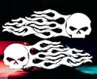 AG- Skull Flame Sticker Set, 2-Piece Vinyl Decals for Car Motorcycle Tank Vinyl Racing Sports Flame Stripe Decal (White)