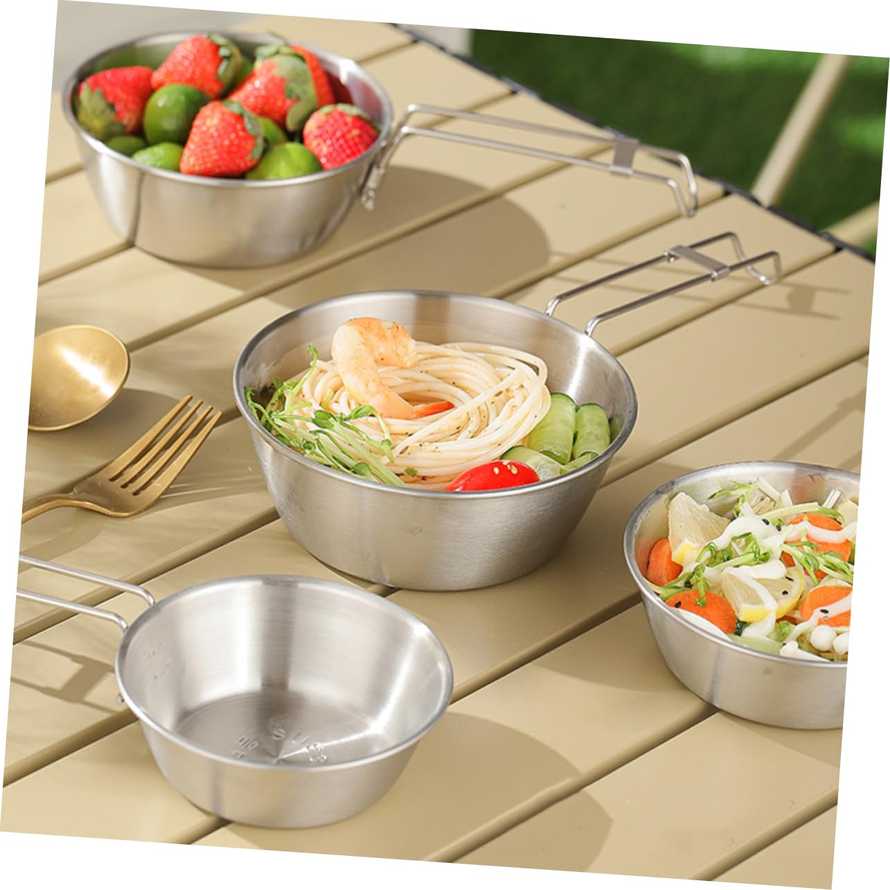 UPKOCH 4 Ensembles Camping Acier Inoxydable Avec Pliable De Ustensiles De Cuisine Pour Activités Plein Air 3 Pièces * 4