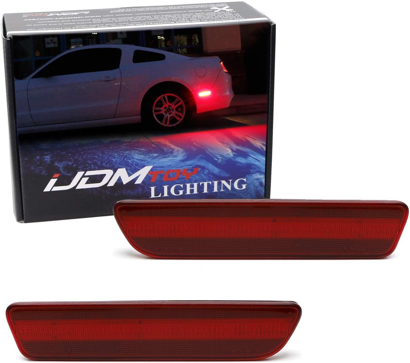 iJDMTOY OE-Red Lens Red Full LED Rear Side Marker Light Kit Compatible With 2005-09 Ford Mustang, Powered by 54-SMD LED, Replace OEM Back Sidemarker Lamps