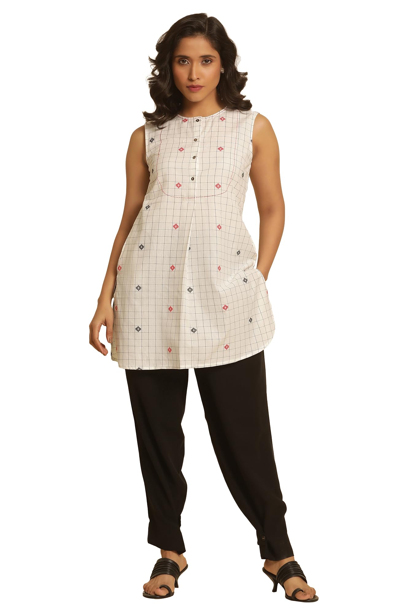 W Women White Geometric Print Cotton Tunic-image-42