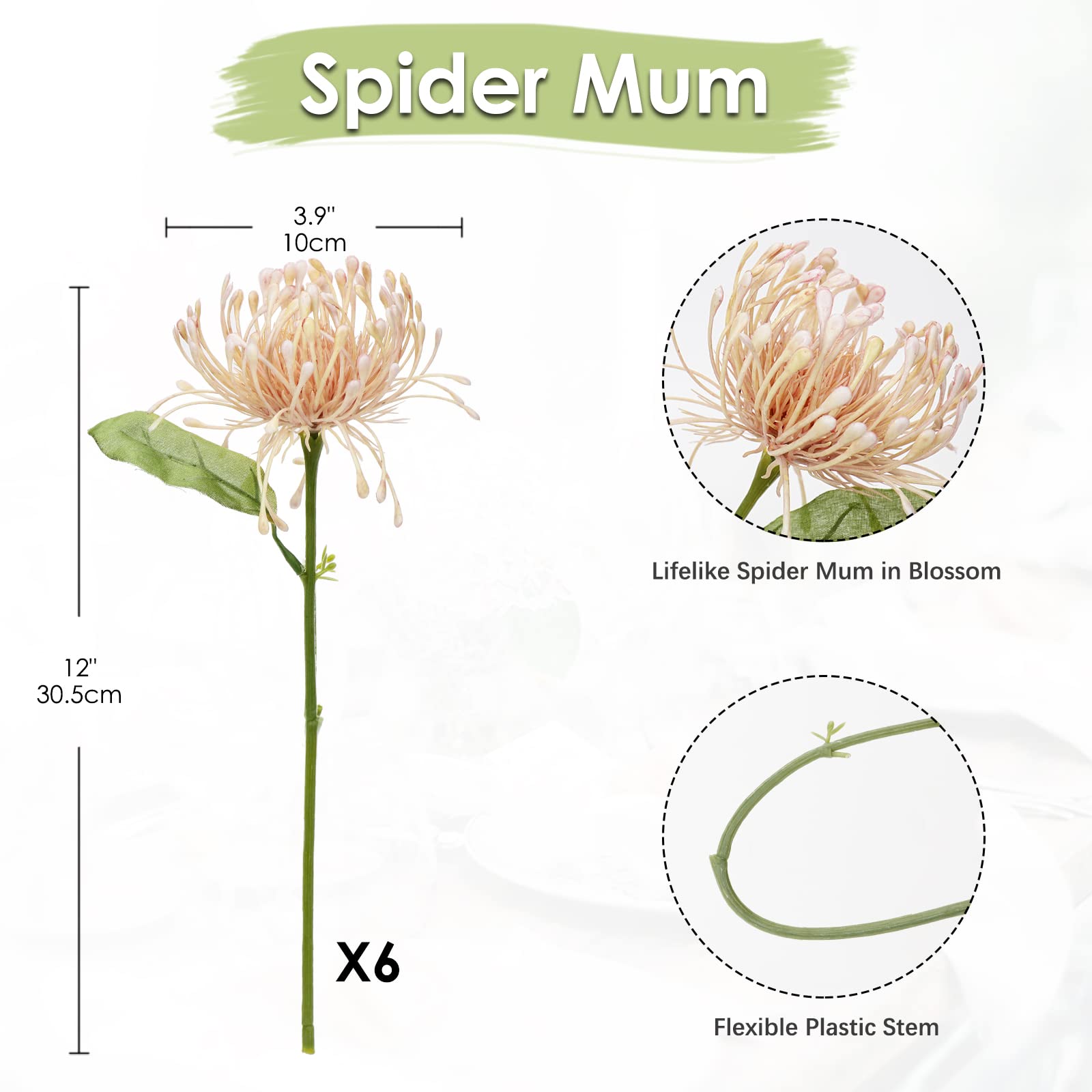 Briful 6 PCS Artificial Chrysanthemum Flowers Pink Artificial Flowers Spider Mum Fake Flowers Pick Artificial Spider Mum Flower for Floral Arrangment Wedding Bouquet Home Bathroom Decor - Image 2