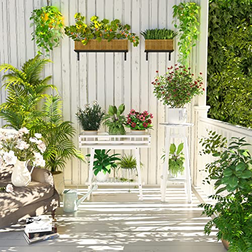 Unho White Plant Stand Rectangle: 2 Tier Modern Side Table With Display Shelf Wood Flower Pot Rack Planter Storage Holder For Living Room Balcony Home Furnishing Patio Garden Décor #TOP4