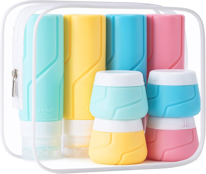 Travel Bottles - 15 Pack, TSA Approved Travel Size Toiletries, Leak Proof Silicone Squeezable Containers in Clear Bag(Colorful)