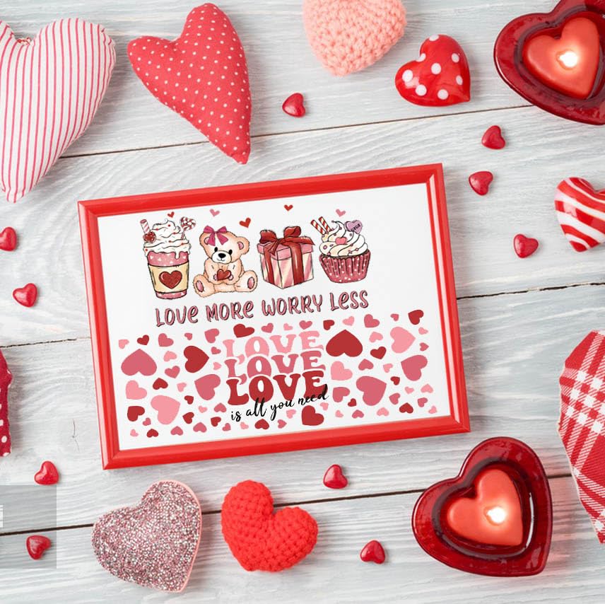 6-Pack Valentine's Day UV DTF Cup Wraps - Pink Heart Stickers For 16oz Glass Cups, DIY Crafts
