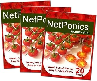 Netponics 20" Piccolo Vine Tomato Seeds. Aromatic and Very Flavorful Medium Cherry Tomato Grows on Long Vines. (3 Packets of 20 Seeds)